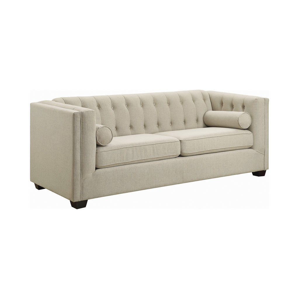 Set of 2 - Cairns Tuxedo Arm Tufted Sofa +Loveseat Oatmeal - D300-10044