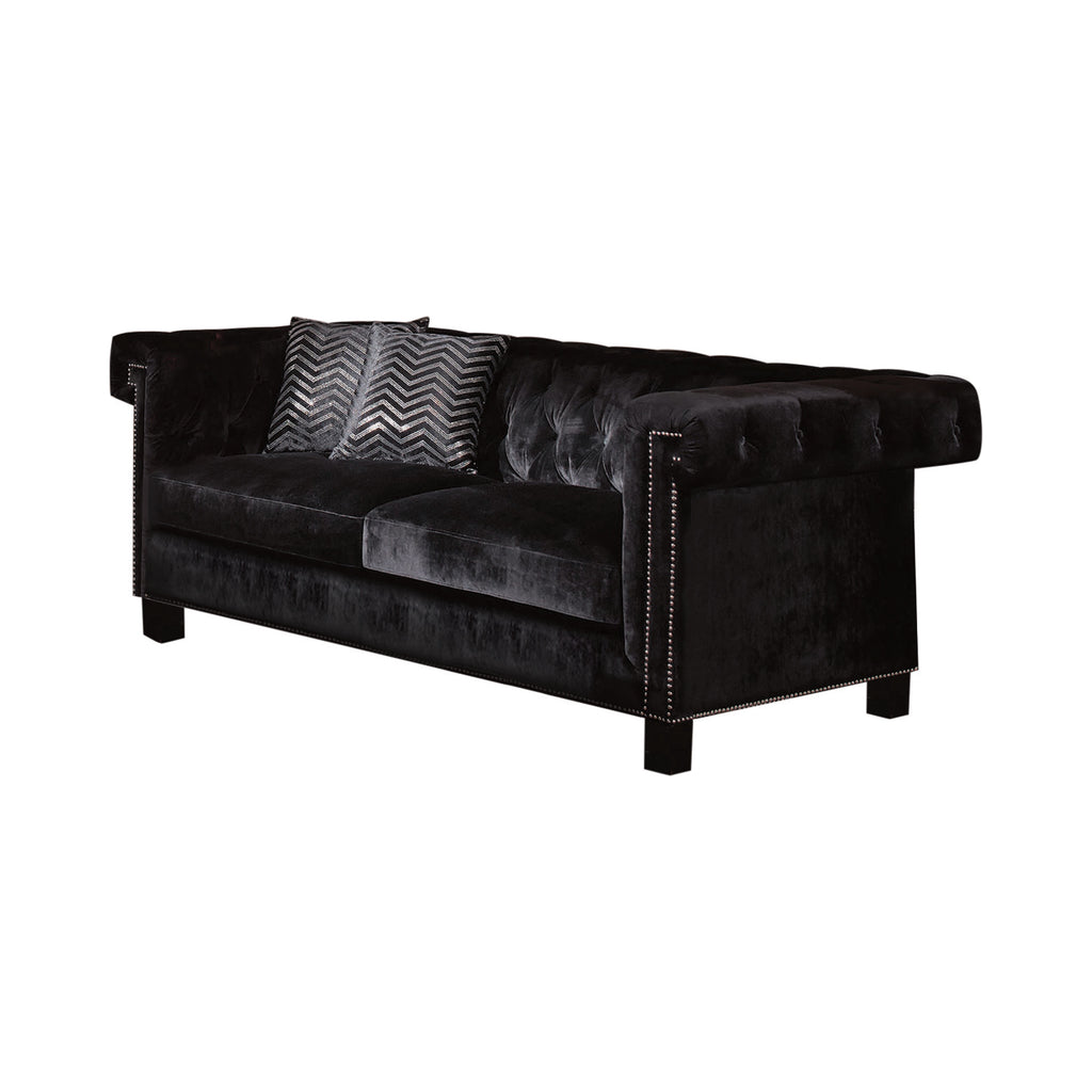 Set of 2 - Reventlow Tufted Sofa + Loveseat Black - D300-10063