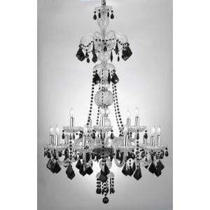 Murano Venetian Style All-Crystal Chandelier with Black Crystal W/Chrome Sleeves! W 32" H 48" - F46-B43/CLEAR/590/15/COLOR