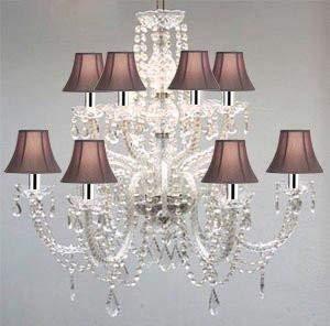 Swarovski Crystal Trimmed Chandelier! Murano Venetian Style All-Crystal Chandelier with Black Shades w/Chrome Sleeves! - F46-B43/SC/385/6+6/Black SW