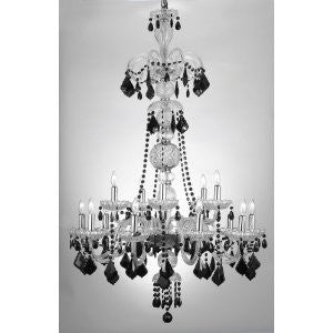 Murano Venetian Style All-Crystal Chandelier With Black Crystal W 32" H 48" - F46-Clear/590/15/Color