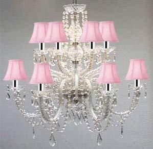 Murano Venetian Style All-Crystal Chandelier with Pink Shades W/Chrome Sleeves! - F46-B43/SC/385/6+6/Pink