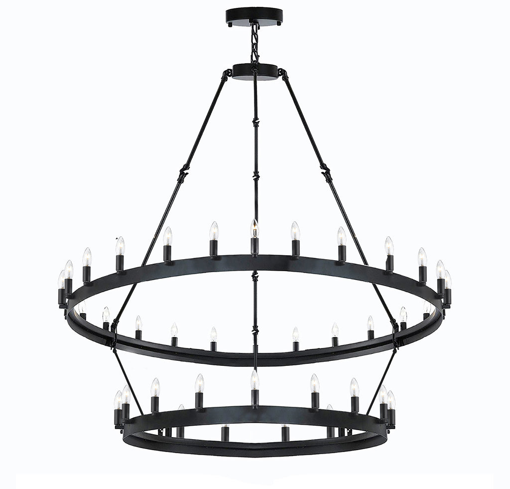 Wrought Iron Vintage Barn Metal Castile Two Tier Chandelier Chandeliers Industrial Loft Rustic Lighting W 38" H 50" - A113-3429/30
