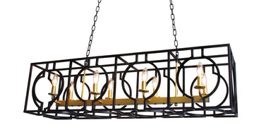 Castile Rectangular Wrought Iron Chandelier - Industrial Loft Rustic Lighting H 15.5" W 15" L 43"