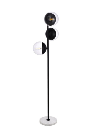 ZC121-LD6159BK - Living District: Eclipse 3 Lights Black Floor Lamp With Clear Glass