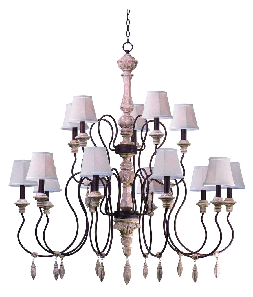 Olde World 15-Light Chandelier with Shades Senora Wood - C157-39611SW/SHD396