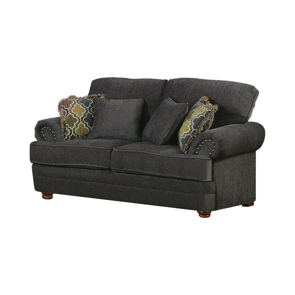 Set of 3 - Colton Rolled Arm Upholstered Sofa + Loveseat + Chair Smokey Grey - D300-10028