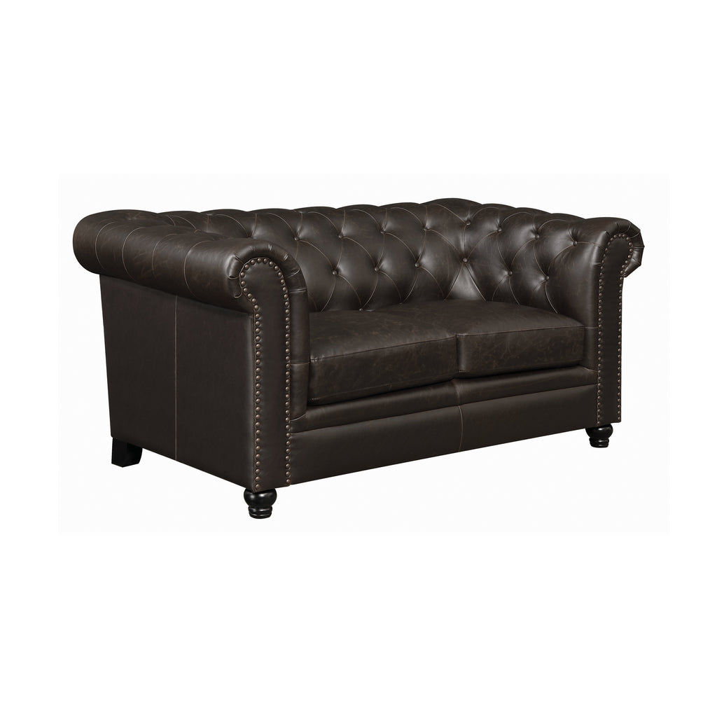 Set of 2 - Roy Rolled Arm Tufted Sofa + Loveseat Brown - D300-10033