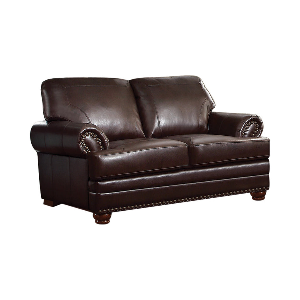 Set of 2 - Colton Rolled Arm Upholstered Sofa + Loveseat Brown - D300-10029
