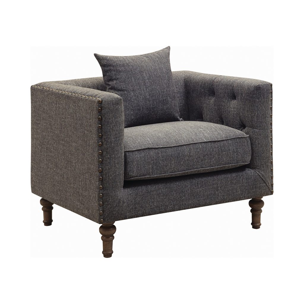 Set of 3 - Ellery Tuxedo Arm Tufted Sofa +Loveseat + Chair Grey - D300-10062