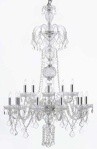 Swarovski Crystal Trimmed Chandelier! Crystal Chandelier Chandeliers Lighting w/Chrome Sleeves! H48" X W32" - F46-B43/CLEAR/590/15 SW