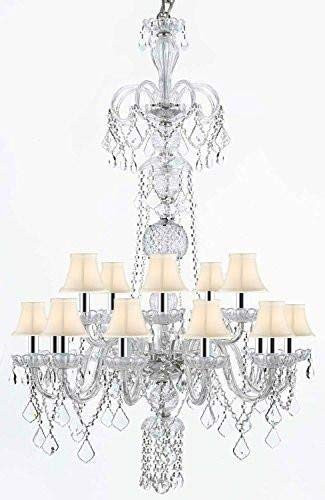 Crystal Chandelier Chandeliers Lighting with White Shades w/Chrome Sleeves H48" x W32" - G46-B43/WHITESHADES/CLEAR/590/15
