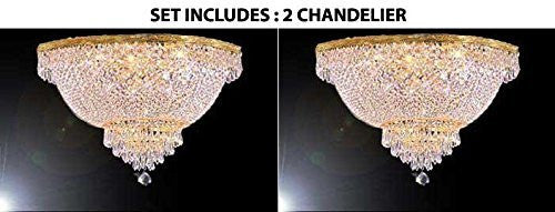 Set Of 2 - French Empire Crystal Semi Flush Chandelier Lighting H18" X W24" - A500-Flush/870/9 - Set Of 2