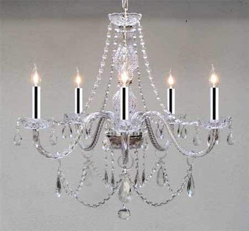 Murano Venetian Style All Crystal Chandelier W/Chrome Sleeves H25" x W24" - GO-B43/A46-380/5