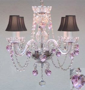 Swarovski Crystal Trimmed Chandelier Crystal Chandelier Lighting With Black Shades & Pink Crystal Hearts - Perfect For Kid'S And Girls Bedroom - J10-B23/Blackshades/26098/4 Sw