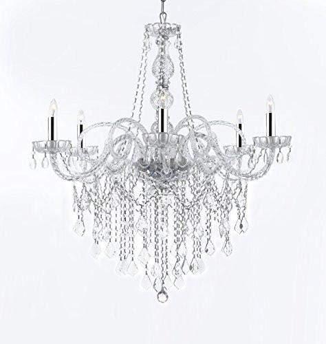 Murano Venetian Style All-Crystal Chandelier Chandeliers W/Chrome Sleeves! H38" X W32" - G46-B43/B12/B67/385/6