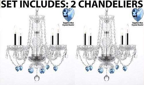 Set of 2 - Chandeliers Lighting W/Crystal Blue Hearts w/Chrome Sleeves! H 17 - 2EA J10-B43/B85/26098/4