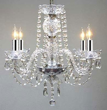 New! Authentic All Crystal Chandelier Chandeliers w/Chrome Sleeves! H17 x W17 - GO-J10-B43/26098/4