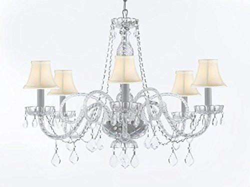 Crystal Chandelier Lighting With White Shades H27" X W32" - G46-Sc/Whiteshades/B67/385/6