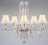 New! Authentic ALL Crystal Chandelier with White Shades w/Chrome Sleeves! - A46-B43/WHITESHADES/384/5