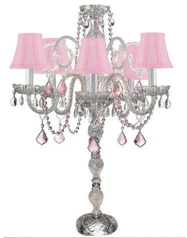 Set Of 10 Wedding Candelabras Candelabra Centerpiece Centerpieces W/Pink Shade And Pink Crystal - Great For Special Events - Set Of 10 - G46-Sc/B2/545/5/Pinkshade-Set Of 10
