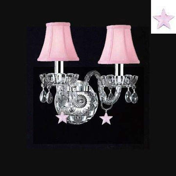 Murano Venetian Style Empress Crystal(TM) Wall Sconce With Pink Stars And Shades w/Chrome Sleeves! - A46-B43/B38/SC/2/386