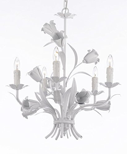 White Wrought Iron Floral Chandelier Crystal Flower Chandeliers Lighting H19" X W23" - J10-White/325/5