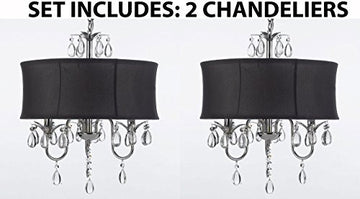 Set Of 2 - Modern Contemporary Black Drum Shade & Crystal Ceiling Chandelier Pendant Lightning Fixture - J10-Black/26032/3-Set Of 2