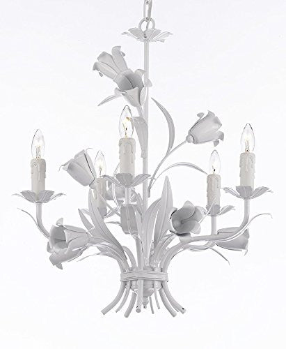 Five light 23X19 Wrought Iron Chandelier Lighting Country French White Ceiling Fixture Wrought Country French - 325/5 white-us