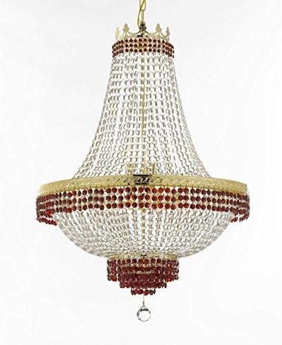 Set of 2-1 Moroccan Style French Empire Crystal Chandelier Trimmed w/Ruby Red Crystal H36 W30 and 1 Moroccan Style French Empire Crystal Chandelier Lighting Trimmed w/Ruby Red Crystal! H30" X W24" - B74/CG/870/14 + B74/CG/870/9 A500-
