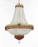 Set of 2-1 Moroccan Style French Empire Crystal Chandeliers Lighting Trimmed w/Ruby Red Crystal! H36 W30 and 1 Flush French Empire Crystal Chandelier Lighting Trimmed w/Ruby Red Crystal! H21 W30 - B74/CG/870/14 + B74/CG/FLUSH/870/14 A500-
