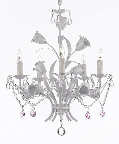 White Wrought Iron Floral Chandelier Empress Crystal(Tm) Flower Chandeliers Lighting H23" X W19" - J10-B23/B52/White/325/5