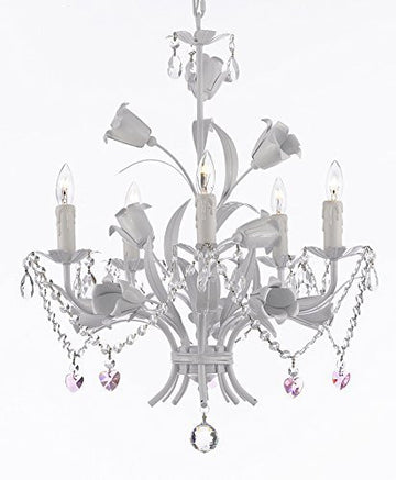 White Wrought Iron Floral Chandelier Empress Crystal(Tm) Flower Chandeliers Lighting H23" X W19" - J10-B23/B52/White/325/5