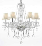 Swarovski Crystal Trimmed Chandelier! Crystal Chandelier Chandeliers Lighting with White Shades w/Chrome Sleeves H25" X W24" - G46-B43/WHITESHADES/B26/384/5 SW