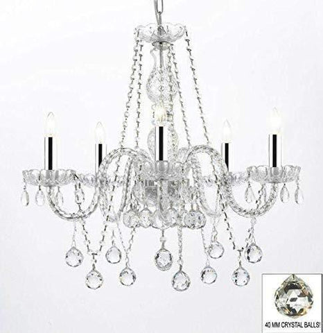 Authentic All Crystal Chandeliers Lighting Chandeliers with Crystal Balls W/Chrome Sleeves! H27" X W24" - G46-B43/B37/384/5