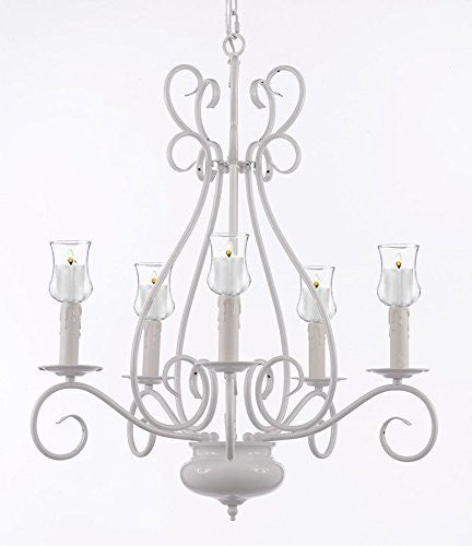 Wrought Iron Chandelier Lighting With Votive Candles H 25.5" W 25.5"- For Indoor / Outdoor Use Great For Outdoor Events Hang From Trees / Gazebo / Pergola / Porch / Patio / Tent - P7-/White/B31/441/5