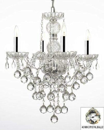 Swarovski Crystal Trimmed Chandelier! New! Authentic All Crystal Chandelier Chandeliers Lighting W/ 40MM Crystal Balls w/Chrome Sleeves! H22" X W17" - J10-B43/B6/3/26098/4 SW