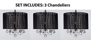 Set Of 3 Crystal Chandelier With Large Black Shade H15" X W15" - Set Of 3 G7-Black/26029/3