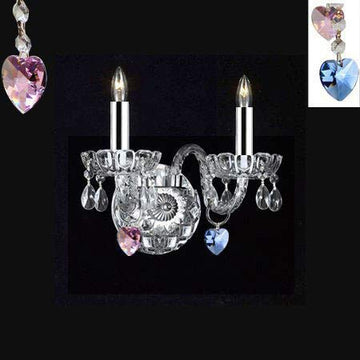 Murano Venetian Style Crystal Wall Sconce Lighting with Blue and Pink Hearts! - Perfect for Boys and Girls Bedroom W/Chrome Sleeves! - A46-B43/B85/B21/2/386