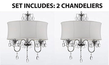 Set Of 2 - White Drum Shade Crystal Ceiling Chandelier Pendant Light Fixture Lighting Lamp - J10-White/26033/3-Set Of 2