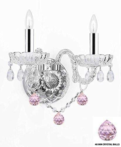 Wall Sconce Lighting with Crystal Pink Balls w/Chrome Sleeves! - Perfect for Kids and Girls Bedrooms! - G46-B43/B76/2/386