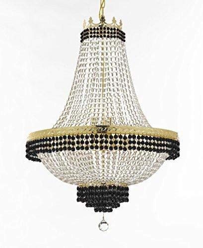 Set of 2-1 French Empire Crystal Chandelier Lighting Trimmed w/Jet Black Crystal! H30" X W24" and 1 Flush French Empire Crystal Chandelier Trimmed with Jet Black Crystal! H18" X W24" - B79/CG/870/9 + B79/CG/FLUSH/870/9 A500-