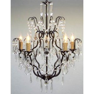 Wrought Iron Crystal Chandelier Lighting H27" X W21" Swag Plug In-Chandelier W/ 14' Feet Of Hanging Chain And Wire - J10-B16/C/26034/5