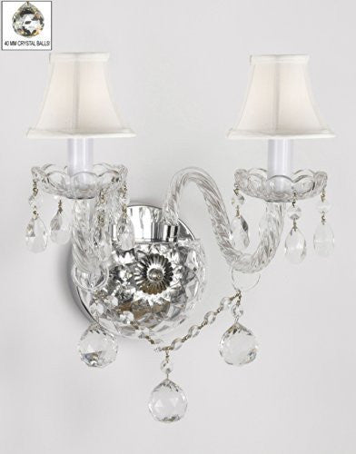 Murano Venetian Style All-Crystal Wall Sconce With Crystal Balls And - With White Shades - G46-Whiteshades/B6/2/386