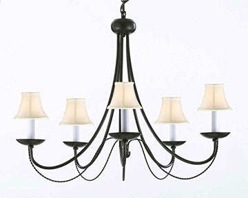 Wrought Iron Chandelier Lighting With White Shades H22" X W26" - J10-Whiteshades/26031/5