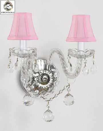 Murano Venetian Style All-Crystal Wall Sconce With Crystal Balls And - With Pink Shades - G46-Pinkshades/B6/2/386