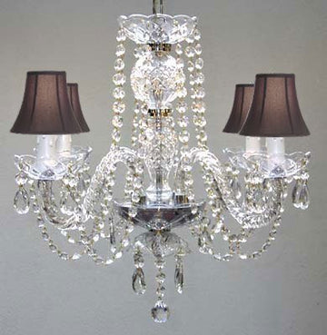 Swarovski Crystal Trimmed Chandelier All Crystal Chandelier And Black Shades H17" W17" - J10-Blackshades/26098/4Sw
