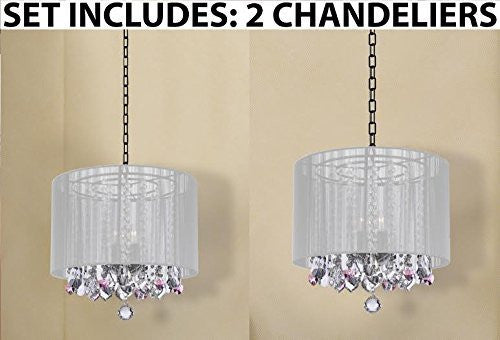 Set Of 2 - Crystal Chandeliers Chandelier With Large White Shade And Pink Crystal Hearts H15 - 2Ea G7-B21/White/26028/3