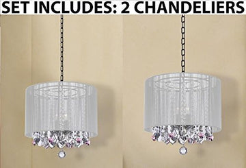 Set Of 2 - Crystal Chandeliers Chandelier With Large White Shade And Pink Crystal Hearts H15 - 2Ea G7-B21/White/26028/3