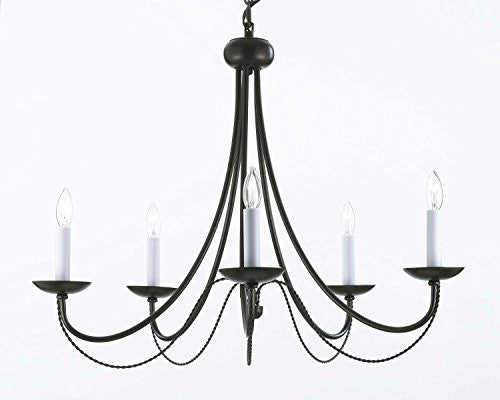 Wrought Iron Chandelier Lighting H22" X W26" With Swag Plug In-Chandelier W/ 14' Feet Of Hanging Chain And Wire - J10-B16/26031/5